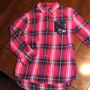 Girls pink and black flannel with sequined pocket
